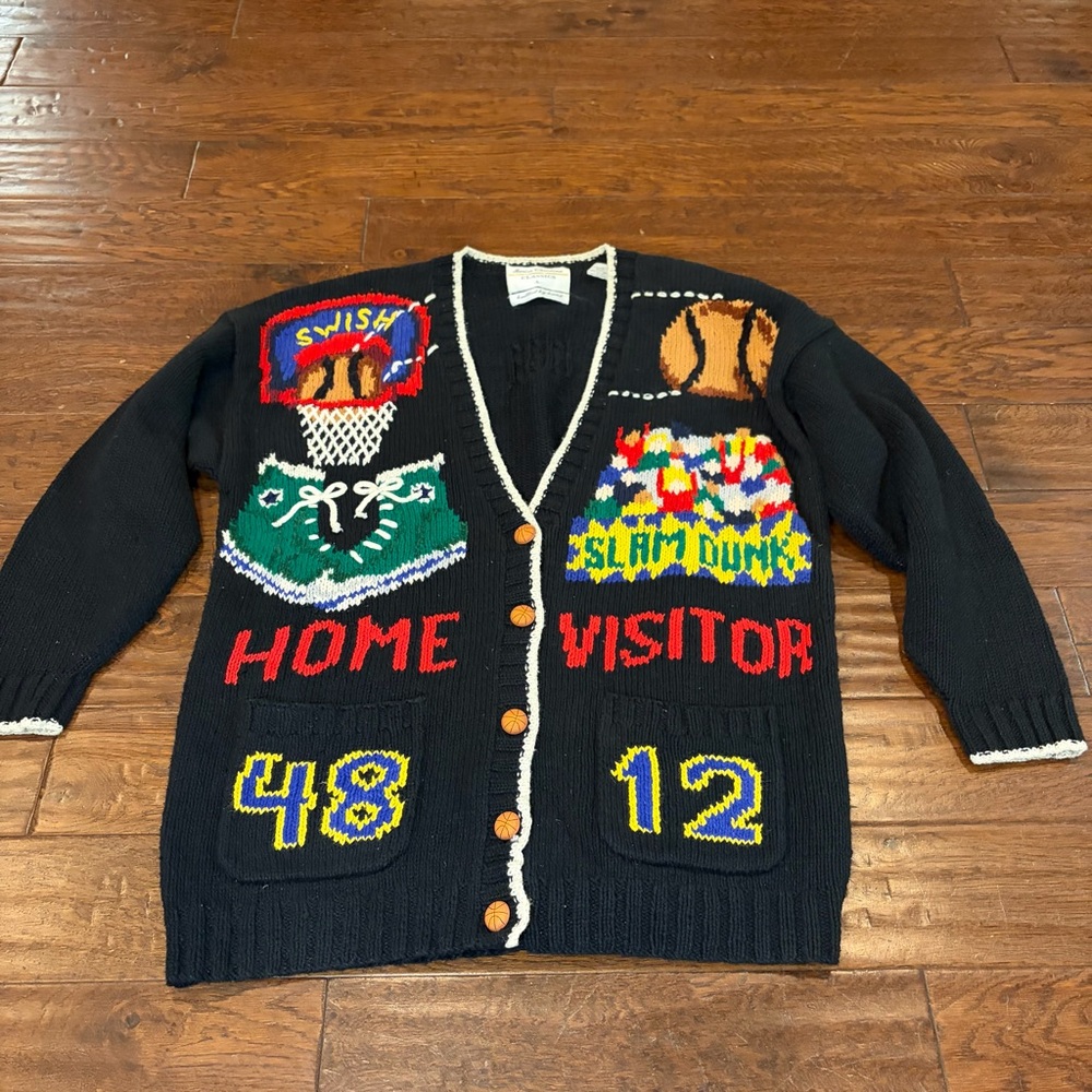 Vintage Marisa Christina Classics Hand Knit Cardigan Sweater Size L Basketball